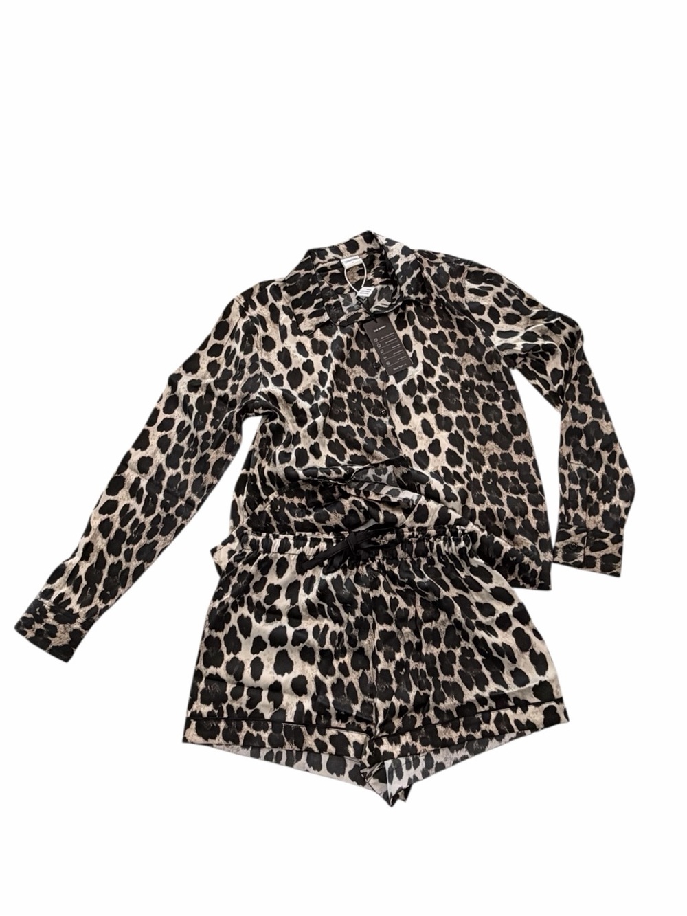 NWT Silksilky 100% Silk Leopard Pajama Set XS Button Shirt Shorts Luxury